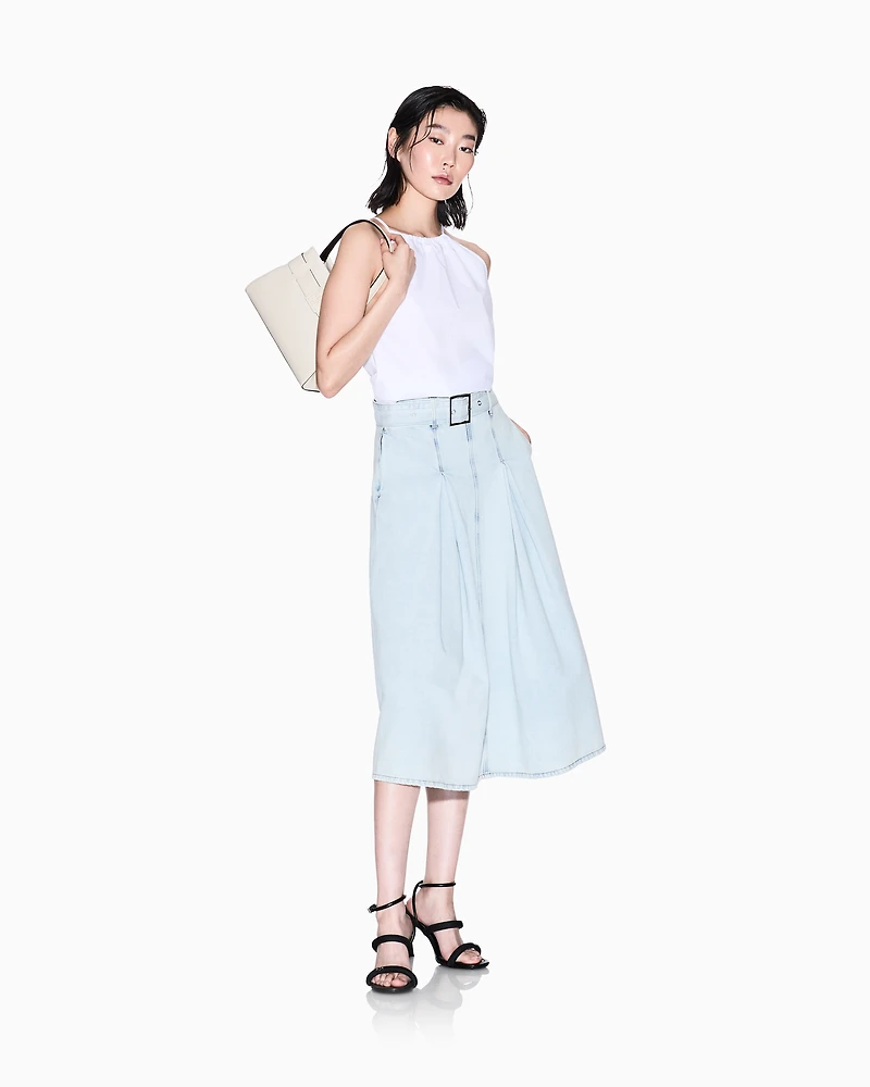 Denim pleated longuette skirt