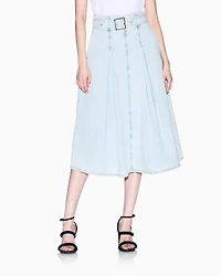 Denim pleated longuette skirt