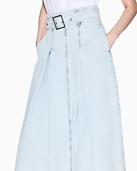 Denim pleated longuette skirt