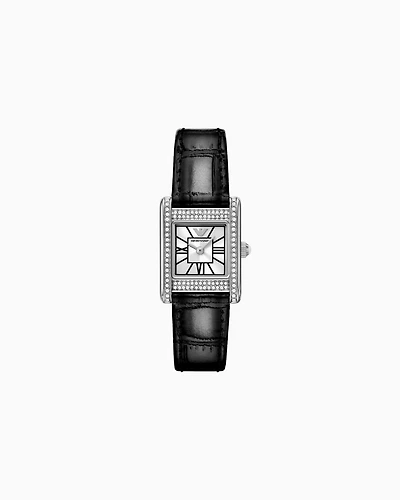 Emporio Armani -  Two-Hand Black Leather Watch, Woman, Multicoloured, Size: TU