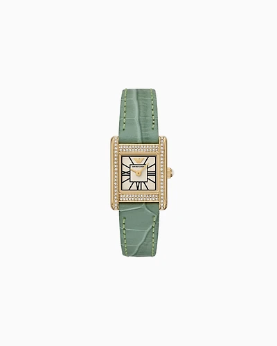 Emporio Armani -  Two-Hand Green Leather Watch, Woman, Multicoloured, Size: TU