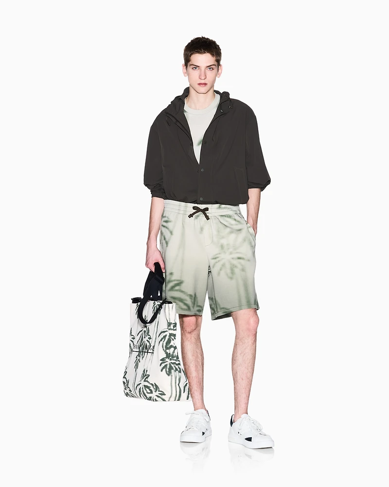 Palm Print Cotton Blend Shorts