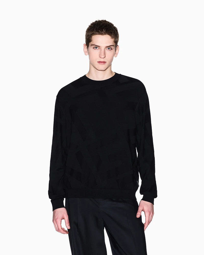 Viscose blend sweater with jacquard lettering