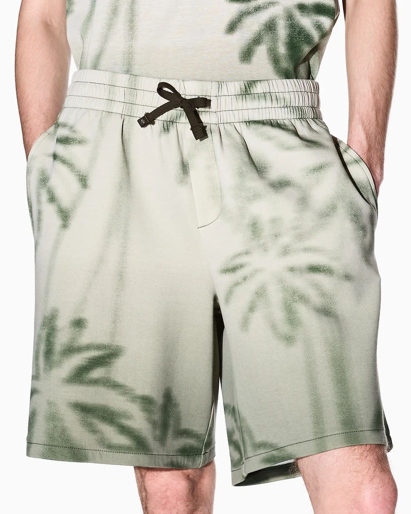 Palm Print Cotton Blend Shorts