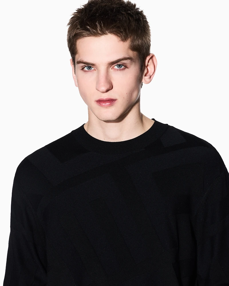 Viscose blend sweater with jacquard lettering
