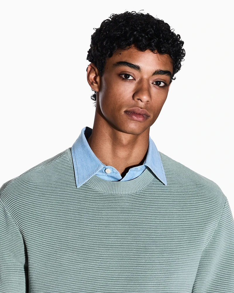 Striped Texture Crew Neck Sweater