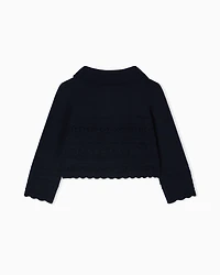 Emporio Armani - Wool-blend knit cardigan with micro ruffles, Girl, Navy Blue, Size: