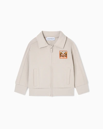 Emporio Armani - ASV Manga Bear Crew organic interlock jersey zip-up sweatshirt, Boy, Beige, Size: