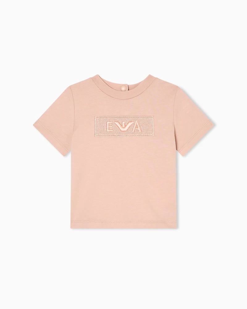Emporio Armani - Jersey T-shirt with embroidered EA patch, Girl, Pink, Size: