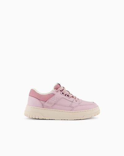 Emporio Armani - Leather sneakers with mesh details, Boy, Pink, Size: