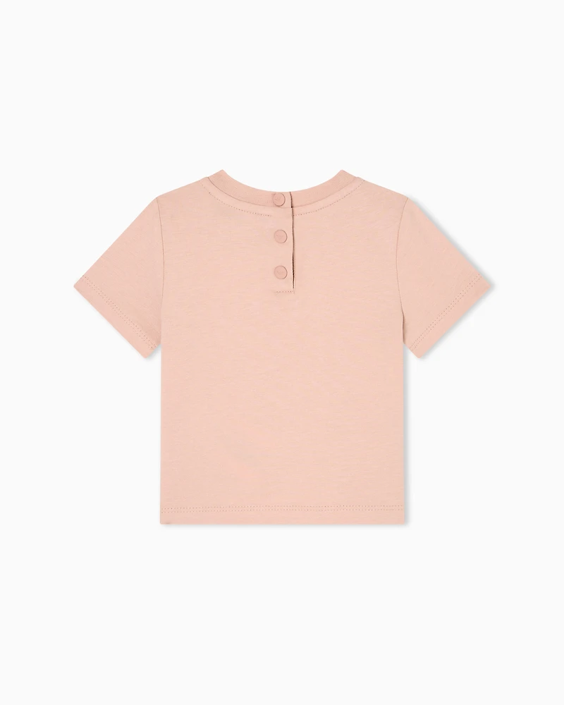 Emporio Armani - Jersey T-shirt with embroidered EA patch, Girl, Pink, Size: