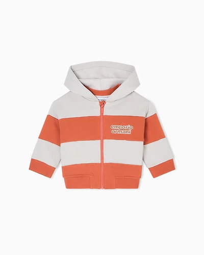 Emporio Armani - ASV jersey zip-up sweatshirt with a striped motif, Boy, Orange, Size: