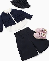 Emporio Armani - Wool-blend knit cardigan with micro ruffles, Girl, Navy Blue, Size: