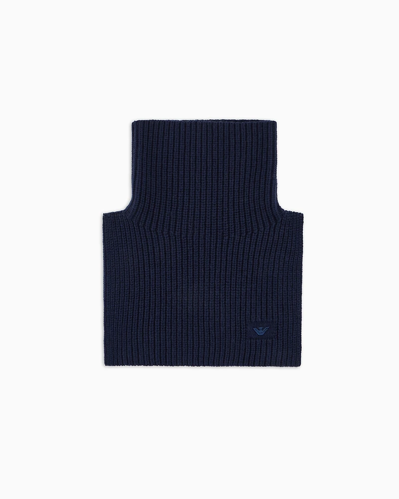 Emporio Armani - Rib-knit collar with logo embroidery, Boy, Navy Blue, Size: