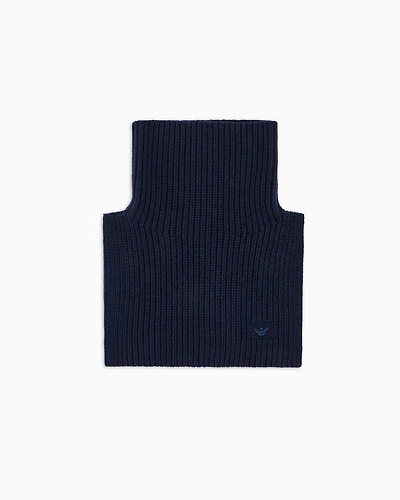 Emporio Armani - Rib-knit collar with logo embroidery, Boy, Navy Blue, Size: