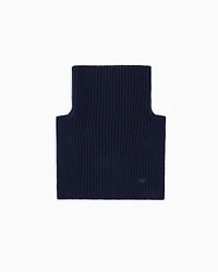 Emporio Armani - Rib-knit collar with logo embroidery, Boy, Navy Blue, Size: