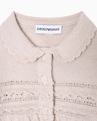 Emporio Armani - Wool-blend knit cardigan with micro ruffles, Girl, Beige, Size: