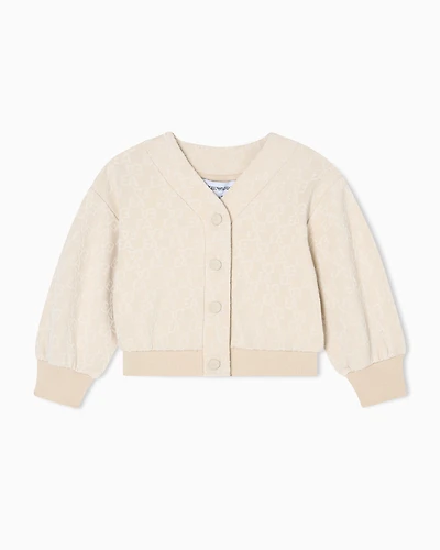 Emporio Armani - Sweatshirt interlock jersey with all-over flocked EA logo and press studs, Girl, Beige, Size: