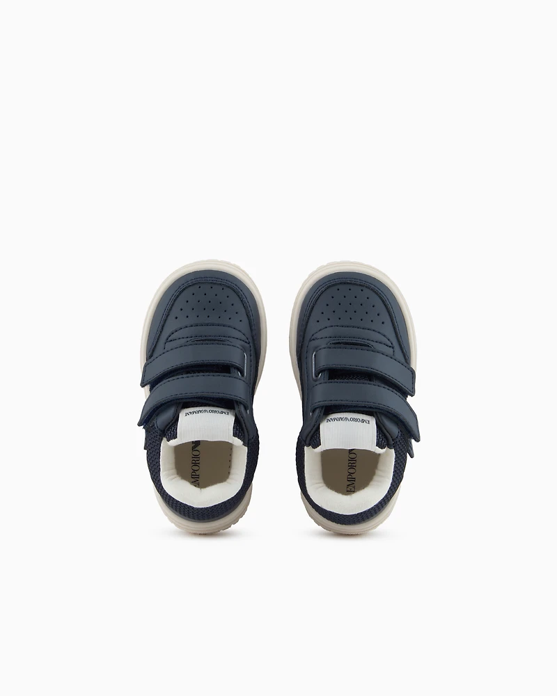 Emporio Armani - Leather sneakers with mesh details, Boy, Navy Blue, Size: