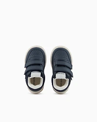 Emporio Armani - Leather sneakers with mesh details, Boy, Navy Blue, Size: