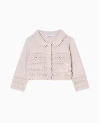 Emporio Armani - Wool-blend knit cardigan with micro ruffles, Girl, Beige, Size: