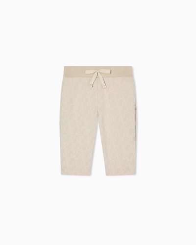 Emporio Armani - Interlock jersey trousers with all-over flocked EA logo, Girl, Beige, Size: