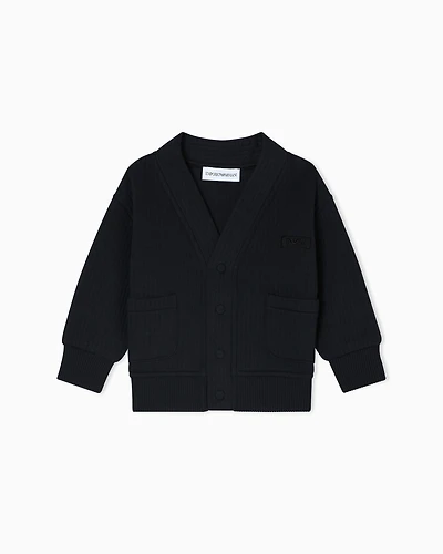 Emporio Armani - V-neck cardigan quilted jersey, Boy, Navy Blue, Size:
