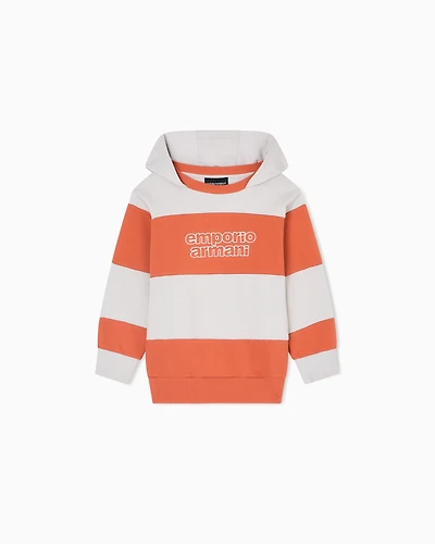 Emporio Armani - ASV hooded jersey sweatshirt with a striped motif, Boy, Orange, Size: