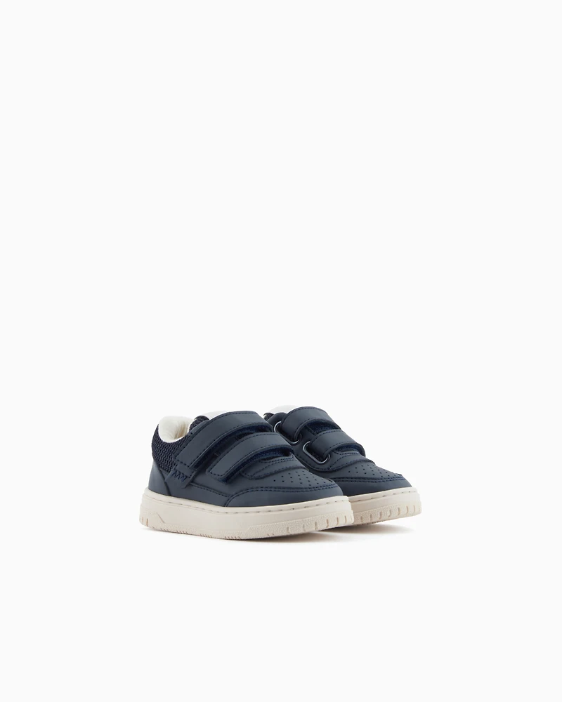 Emporio Armani - Leather sneakers with mesh details, Boy, Navy Blue, Size: