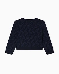Emporio Armani - Cardigan a jacquard knit with an all-over EA logo, Girl, Blue, Size: