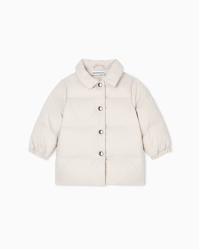 Emporio Armani - ASV nylon jacquard down jacket with all-over logo, Girl, Beige, Size: