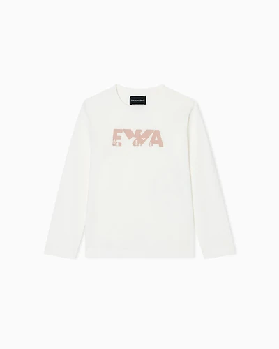 Emporio Armani - ASV jersey jumper with laser-cut flocked EA logo, Girl, White, Size: