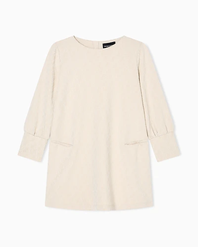 Emporio Armani - Interlock jersey dress with all-over flocked EA logo, Girl, Beige, Size: