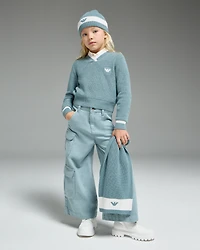 Emporio Armani - Wool-blend beanie and scarf set, Girl, Light Blue, Size: