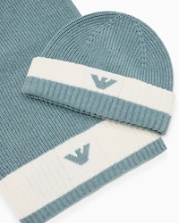 Emporio Armani - Wool-blend beanie and scarf set, Girl, Light Blue, Size: