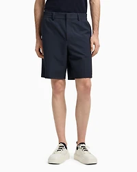 Emporio Armani - Seersucker nylon chino-style Bermuda shorts, Man, Navy Blue, Size: