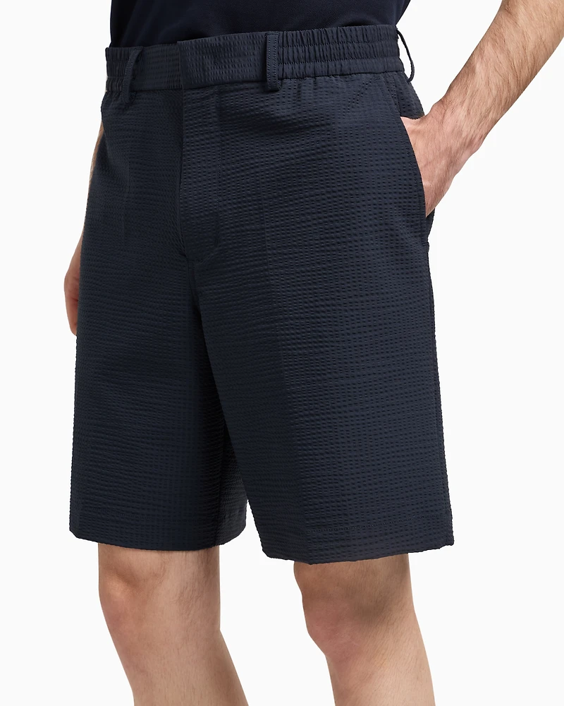 Emporio Armani - Seersucker nylon chino-style Bermuda shorts, Man, Navy Blue, Size: