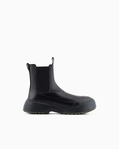 Emporio Armani - Chunky crust leather effect ankle boots, Man, Black, Size: