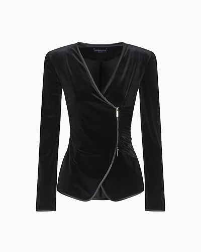 Emporio Armani - Chenille jersey jacket with off-centre closure , Woman, Black, Size: 44