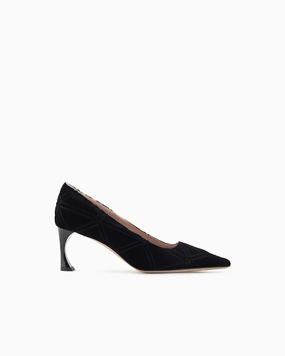 Emporio Armani - Embossed motif velvet court shoes, Woman, Black, Size: