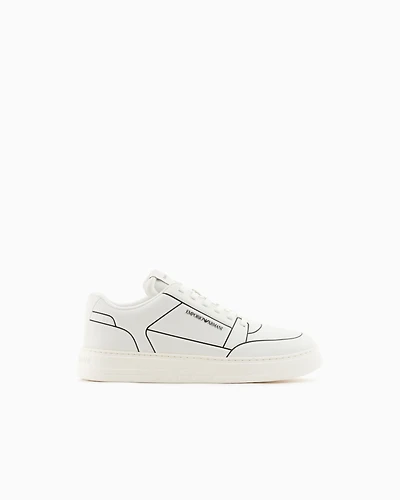 Emporio Armani - Leather sneakers with an embossed print, Man, Two-tone, Size: