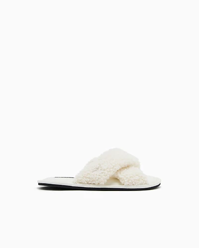 Emporio Armani - Furry slippers, Woman, White, Size: 40