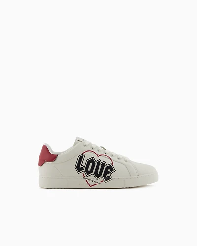 Emporio Armani - Valentine’s Day capsule collection leather sneakers, Woman, White, Size: