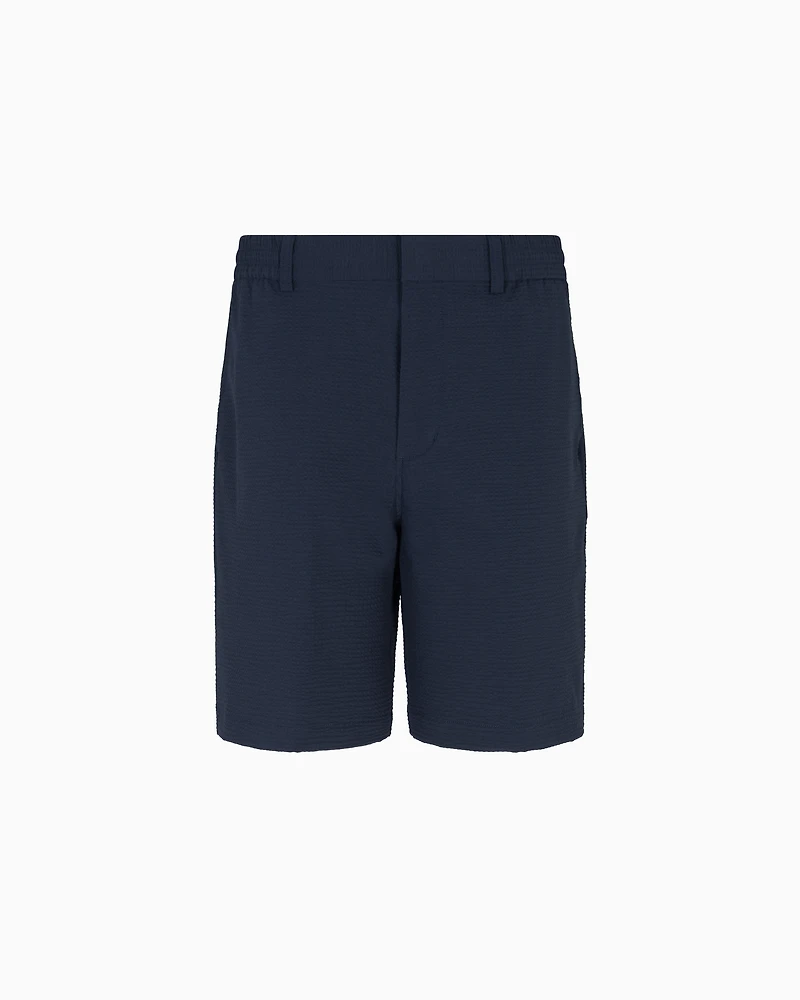 Emporio Armani - Seersucker nylon chino-style Bermuda shorts, Man, Navy Blue, Size: