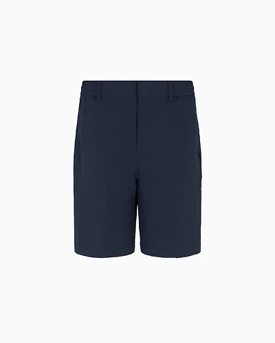Emporio Armani - Seersucker nylon chino-style Bermuda shorts, Man, Navy Blue, Size: