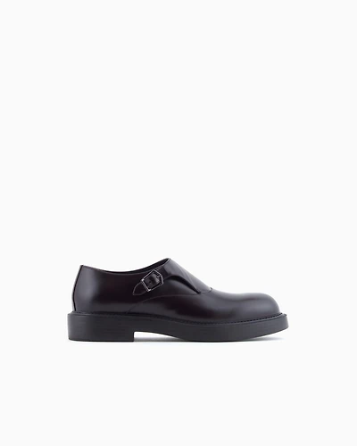 Emporio Armani - Brushed leather monkstraps, Man, Brown, Size: