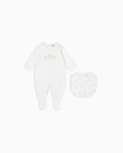 Emporio Armani - Funny winter onesie and bib set, Unisex Junior, Beige, Size: