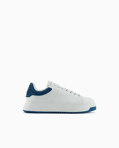 Emporio Armani - Leather sneakers with rubber back knurled sole, Man, White, Size: