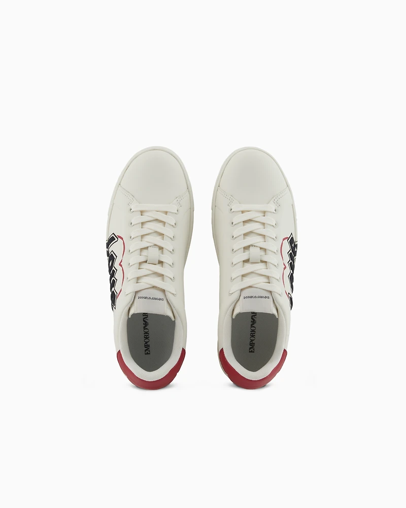 Emporio Armani - Valentine’s Day capsule collection leather sneakers, Woman, White, Size: