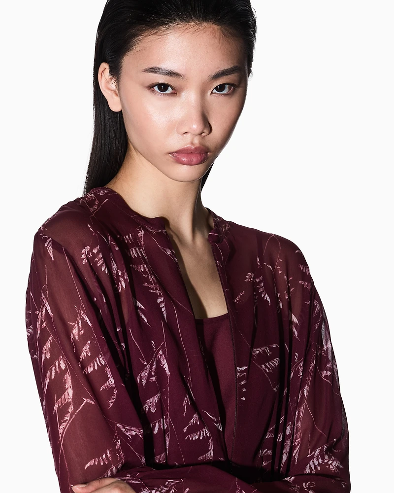 Foliage Print Chiffon Midi Dress